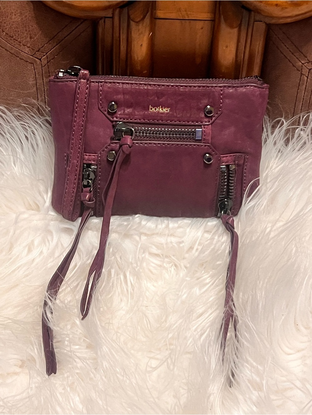 Botkier Plum Leather Wristlet Crossbody
